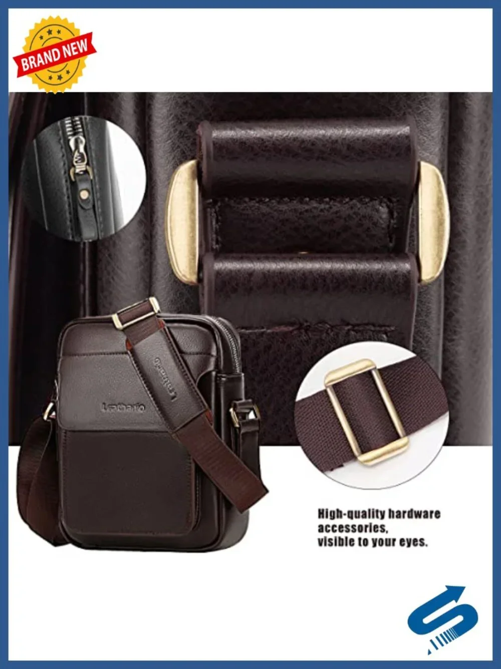Vegan Leather Crossbody Bag Messenger Sling Satchel for Men Work Travel